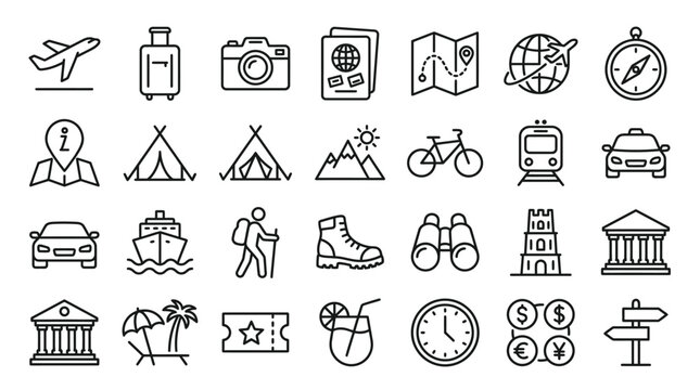 Various Travel and Transportation Icons.