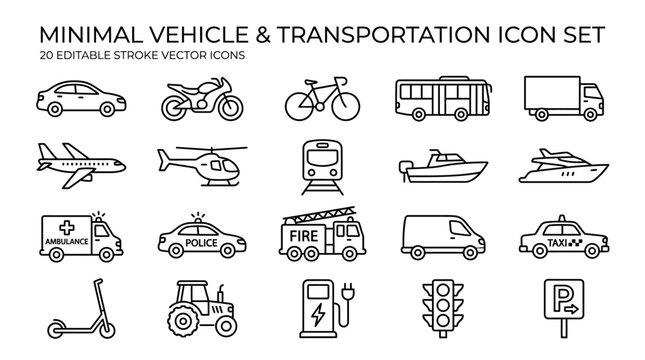 Minimal Vehicle Transportation Icon Set.