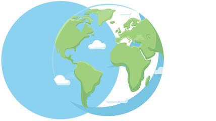 Obraz premium Global earth sphere vector showing terrestrial continents and cloud cover, stylized blue planetary icon representing our world for ecology, international travel, and geography education.
