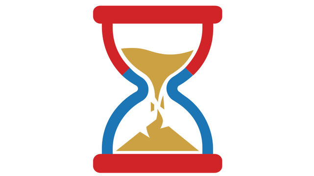 Enchanted sand-timer graphic featuring crimson and azure borders with gilded grains; symbolizes chronology, hermeticism, and ethereal force, set against a plain light backdrop.