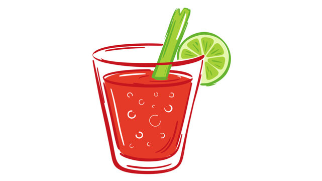 Bloody Mary cocktail vector icon illustration with celery and lime slice on white background, featuring an editable stroke, adjustable line weight, and customizable stroke weight for easy design.