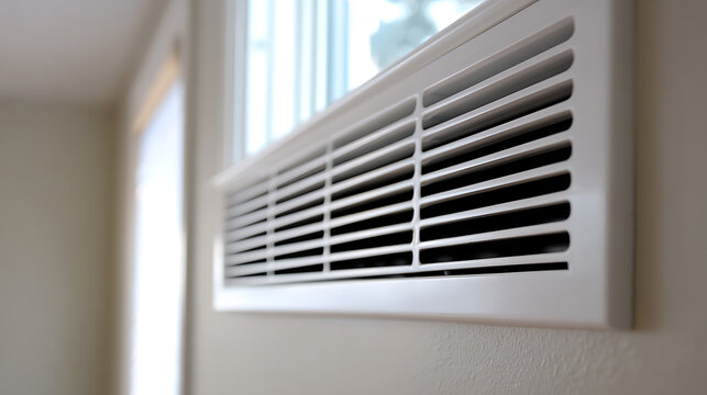 Clean white air vent on a light wall, suggesting comfort and modern climate control in a well-maintained interior space with soft natural light
