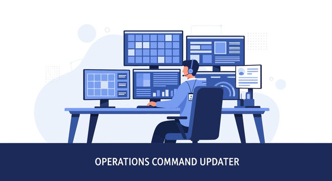 Operations Command Center Operator Monitoring Multiple Screens