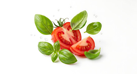 Naklejka premium tomato and basil isolated on white background