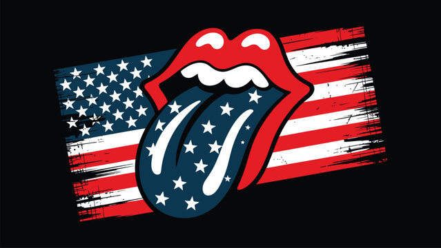 patriotic lips and tongue with american flag background rock style usa independence day 4th july celebration vector illustration artwork
