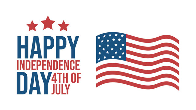 happy independence day patriotic banner with waving american flag and usa 4th july celebration typography vector design artwork