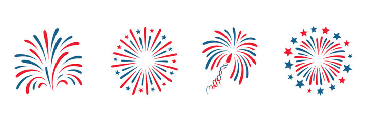 patriotic fireworks burst set for usa independence day celebration with red blue star explosion effects and festive 4th july design © Zavivec