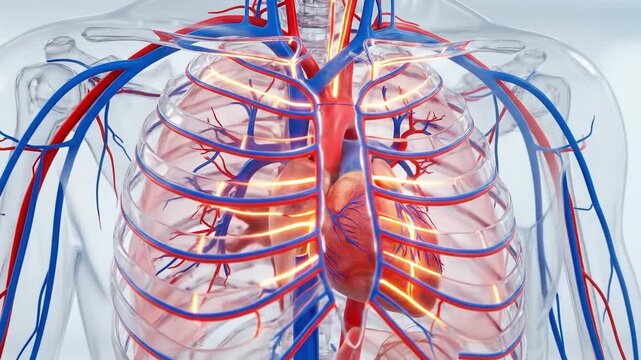 Human heart and circulatory system 3D medical animation. Suitable for medical education, cardiology research, health science, and biology tutorials.