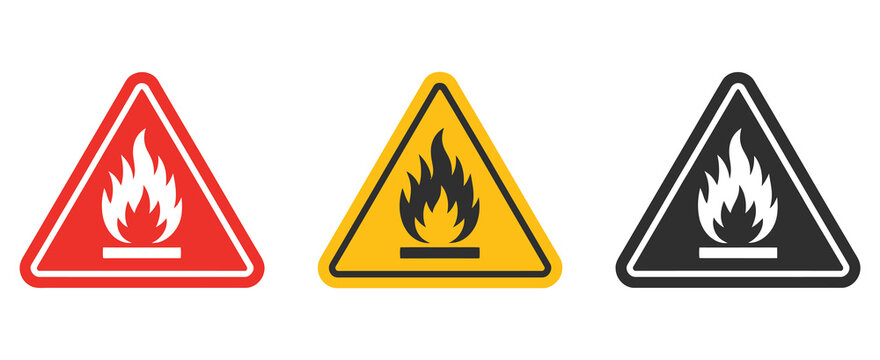 Fire hazard sign representing danger warning, combustible risk alert and emergency fire protection safety symbol, vector