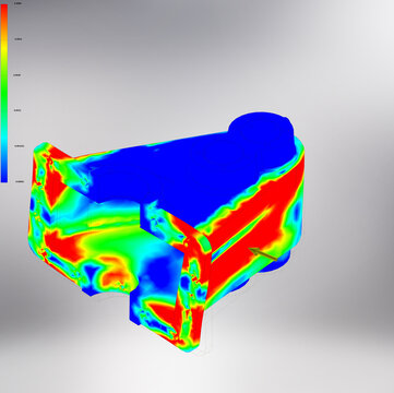 Three dimensional finite element stress analysis simulation of a mechanical machine part housing component