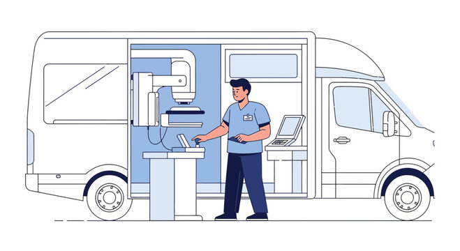 Mobile Mammography Unit: Healthcare Professional Operating Advanced Medical Imaging Equipment