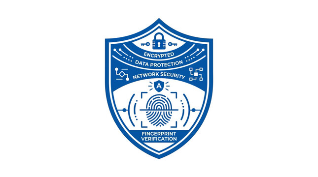 Blue shield logo with fingerprint.