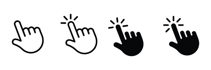Fototapeta premium Hand cursor icon and hand click icon set with pointer sign symbol for digital interface navigation, vector