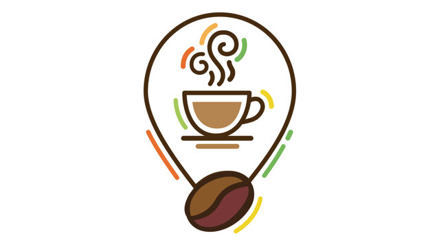 Vector icon of a coffee cup map pin location marker with editable stroke. This customizable cafe navigation illustration features thin line art, adjustable stroke weight, and line weight.