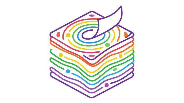 Vibrant hand-drawn vector illustration of a colorful stack of memo notes with an editable stroke. This customizable icon features a rainbow paper block with an adjustable stroke and thin line weight.