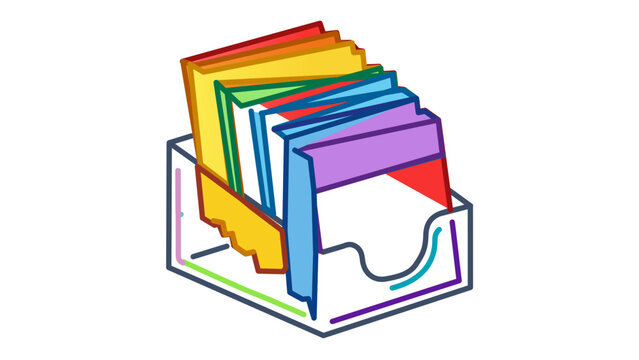 Vibrant file folders in a desktop organizer vector illustration with editable stroke. Clean line art icon with adjustable stroke weight, customizable line weight, and thin line styling.