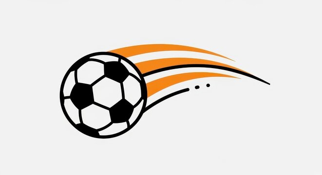 Soccer ball illustration with fast motion orange trail design.