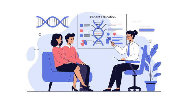 Genetic Counseling: Couple Consults Doctor About DNA Test Results and Patient Education