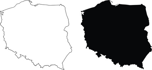 Poland map outline and silhouette shape icon set Vector © Rehena
