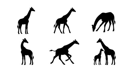Giraffe Silhouettes: Six African Wildlife Poses, Vector Art Collection © Tanzila