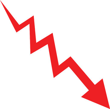 Red zigzag arrow pointing down showing decline or negative financial trend Vector