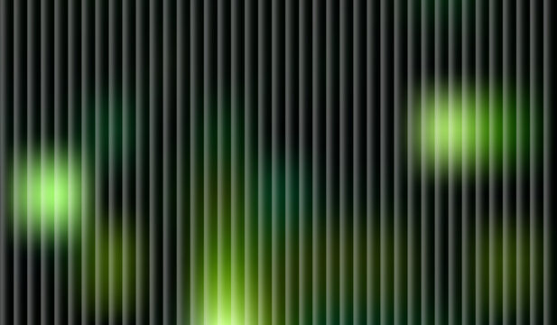 Abstract green light spots behind black vertical bars creating a dark atmospheric glowing background.