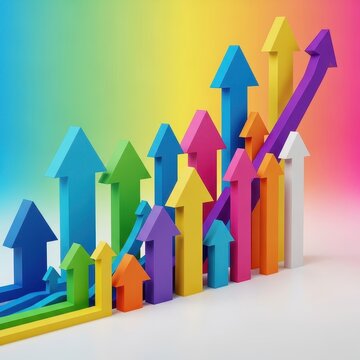 Colorful arrows pointing up in rainbow background