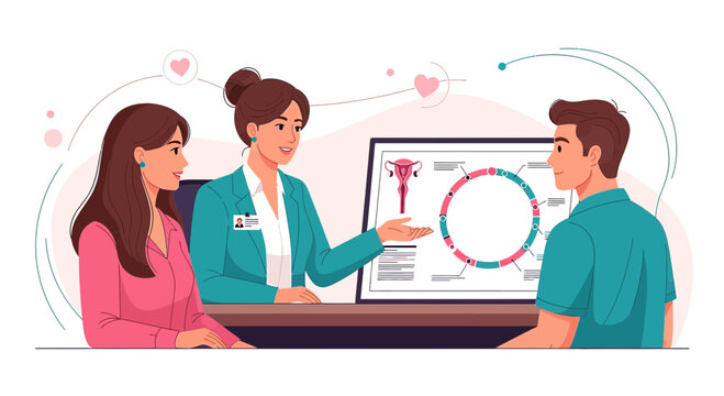 Fertility Doctor Explains Reproductive Health to Couple Using Medical Chart