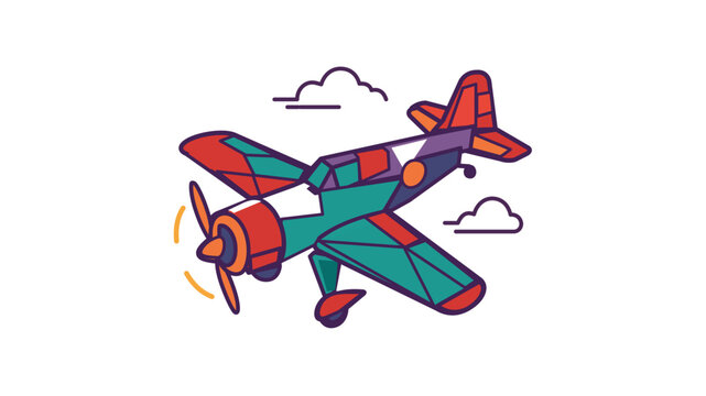 Vibrant geometric vintage propeller airplane vector illustration with editable stroke. Adjustable stroke weight, customizable line weight, thin line, editable, stroke icon for aviation travel.