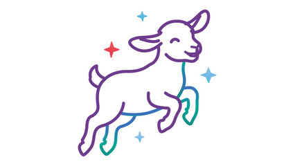 Fototapeta premium Adorable baby goat kid vector illustration featuring editable stroke and adjustable line weight. Minimalist multi-color line art of a playful farm animal with stars, ideal for modern icon design.