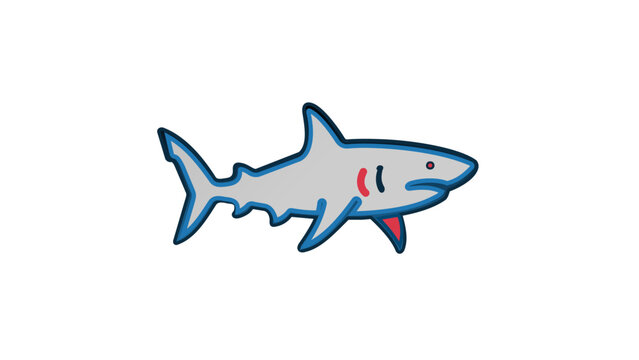 Selachian vector symbol with modifiable border and variable path width for subaquatic and maritime motifs, tidy delineated carnivorous vertebrate graphic with bespoke multi-hued outlines.