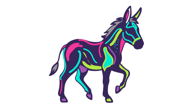 Vibrant colorful donkey vector icon illustration with editable stroke, adjustable line weight, and customizable stroke weight. Modern neon burro line art for farm animals and rural life themes.
