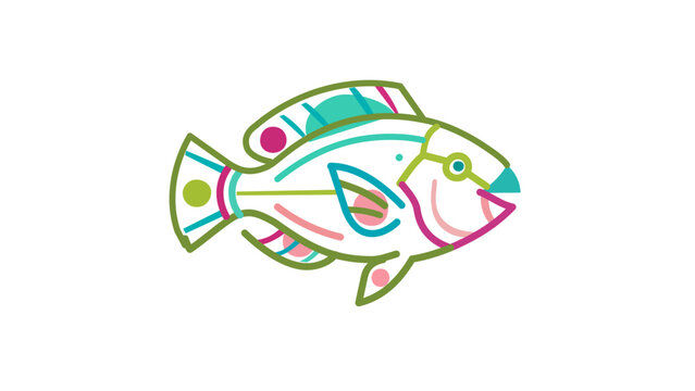 Colorful Tropical Fish Vector Illustration with Editable Stroke, Stylized Marine Life Icon for Coral Reef Designs, Customizable Line Weight, Thin Line Art, Vibrant Underwater Animal Graphic