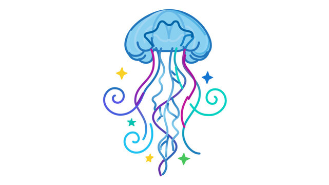 Playful chromatic medusozoa vector icon with flexible path outlines and variable thickness. Polished oceanic wildlife illustration for maritime themes featuring modifiable stroke weights.