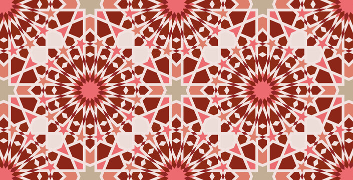 Elegant, Red, Islamic, ornament detailed design &ndash; Moroccan traditional zellige inspiration, Geometric pattern &ndash; Modern Arabesque innovative design
