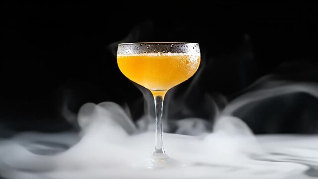 Chilled Orange Cocktail in Coup� Glass Surrounded by Dramatic Dry Ice Smoke