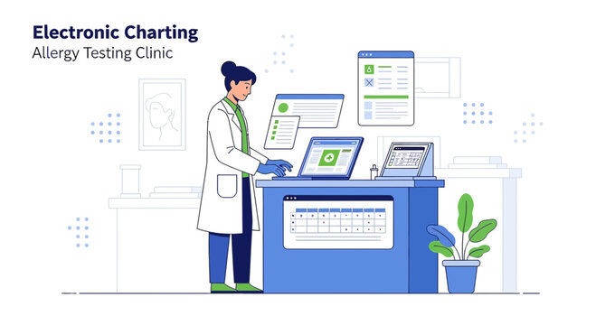 Doctor Using Electronic Charting System in Allergy Testing Clinic