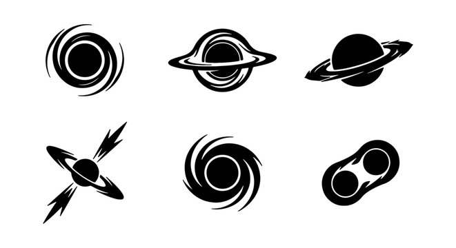 Black Hole Vector Icons, Cosmic Swirls, Space Phenomena, Celestial Objects, Astronomy Graphics