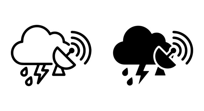Weather Radar Forecast Icon, Climate Monitoring System, Rain and Lightning Storm Vector
