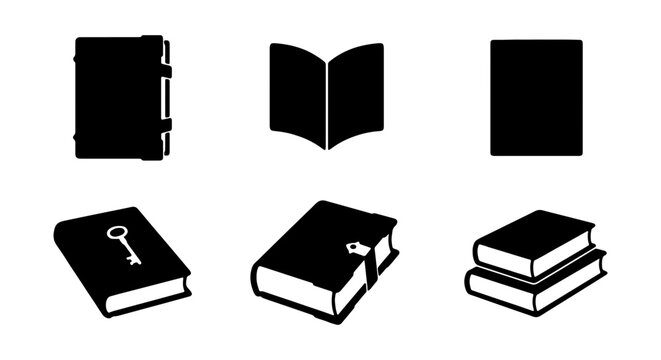 Book icon set, black silhouette book vector collection, education and knowledge symbols