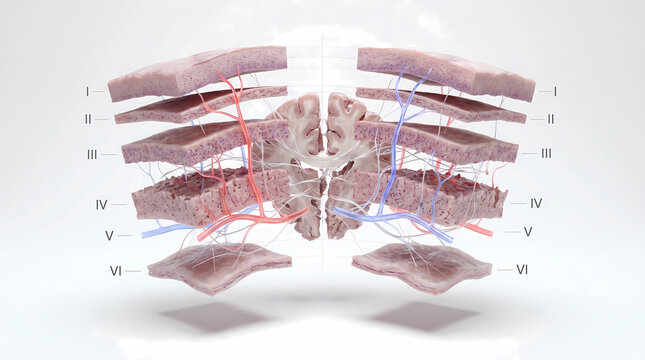 Cerebral Cortex Layers With Blood Vessels