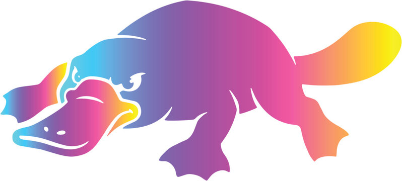 Colorful gradient stylized platypus vector illustration isolated on transparent background