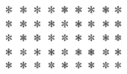 Obraz premium Black winter snowflake icon set. Vector icons of snowflakes in black color. Seasonal winter symbols and icy snow icons for holiday design, cold weather, frost patterns, frozen nature, wintertime