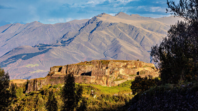 The archaeological site is Puka Pukara, an Inca fortress near Cusco, Peru

