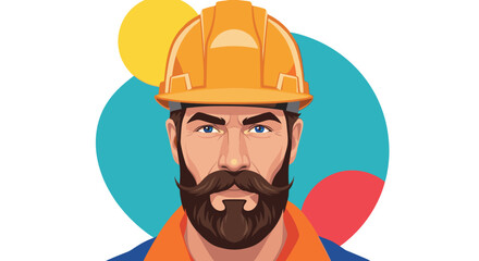 Naklejka premium Serious male construction worker or industrial engineer wearing an orange hard hat and safety gear while looking directly at the camera.