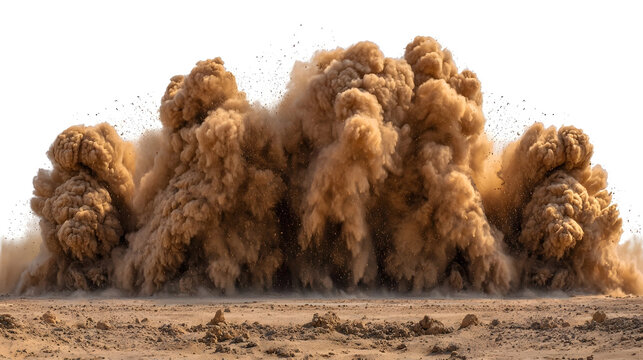 Large brown dust explosion in a desert landscape
