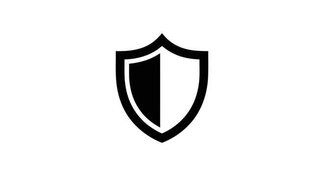 Black and white shield icon symbol.