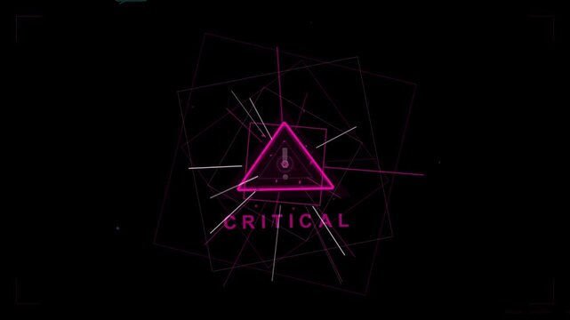 Glyph activating, neon pink triangle pulsing and emitting streaks, signaling critical alert state