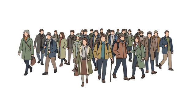 People walking together outdoors in casual clothes and coats