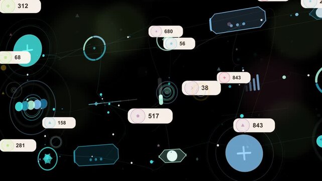 Network receiving badges, moving white token along paths, pulsing nodes, showing data flow